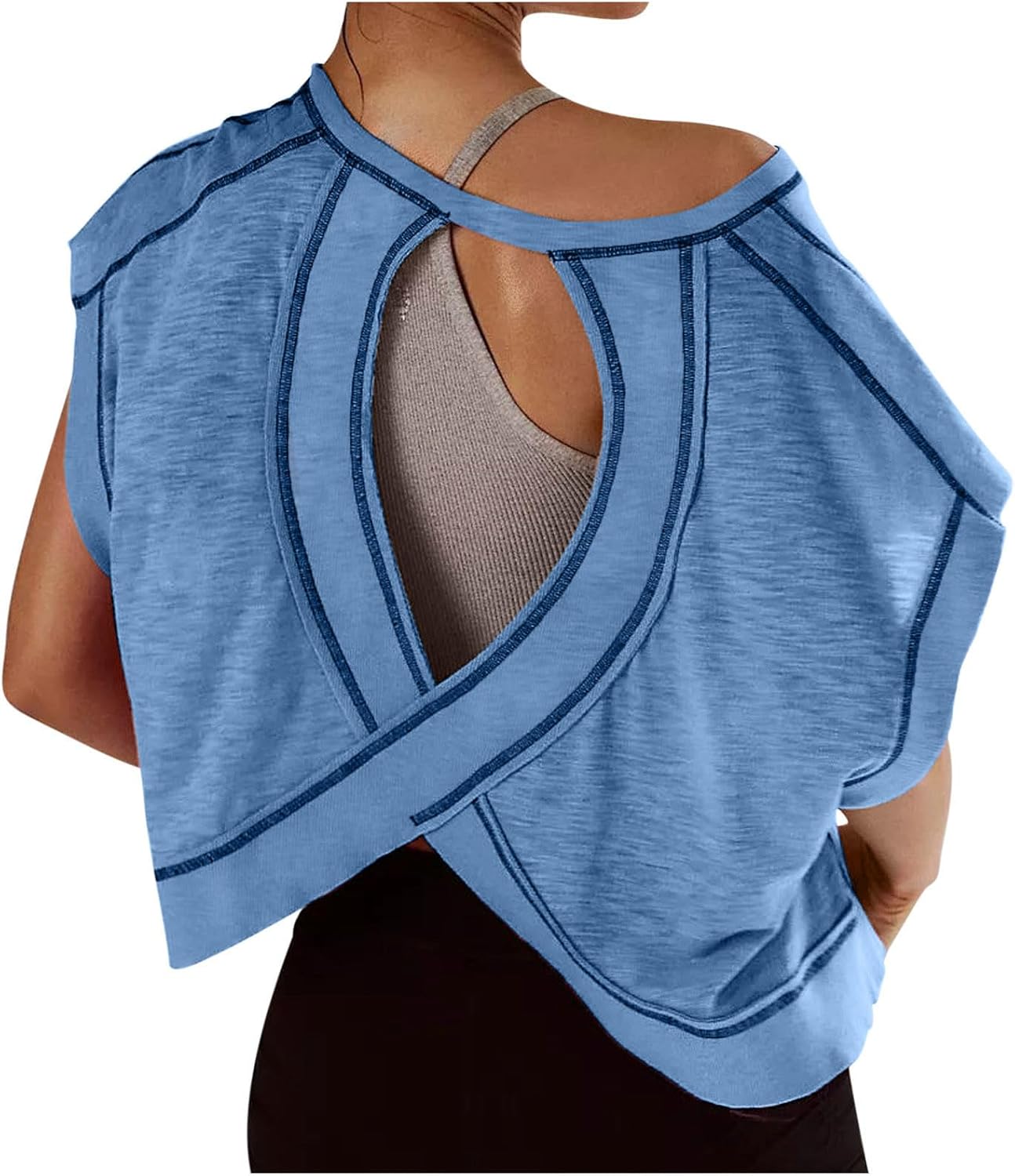 Skiennix Open Back Tops for Women - Backless Short Sleeve Workout Shirts | Slouchy Crop Gym Tees