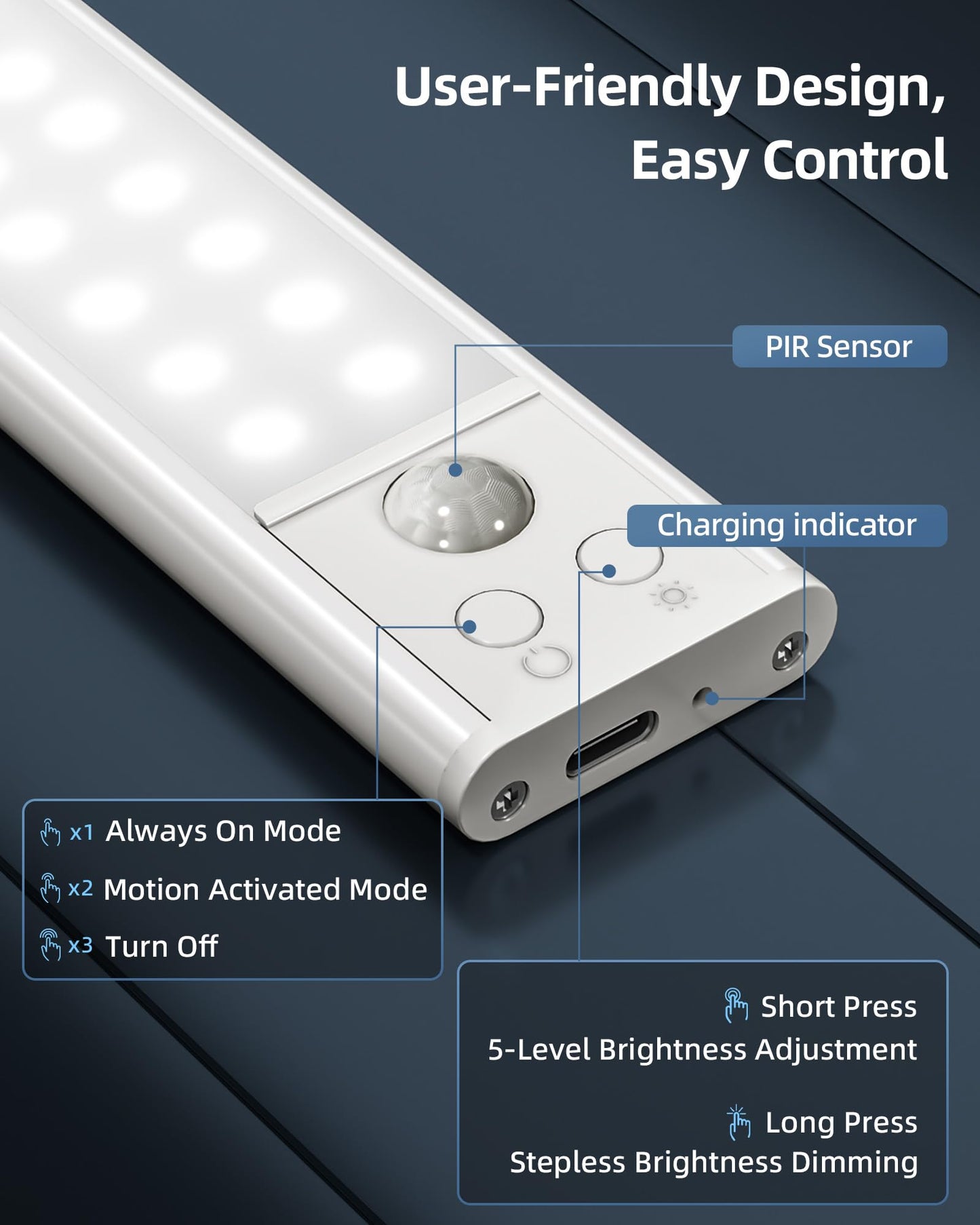AMETHEUS 10inch Under Cabinet Lights, Motion Sensor Light Indoor, Wireless Closet Lights, 1800mAh Rechargeable Battery, Magnetic, 5 Levels Dimmable, Under Counter Lights for Kitchen, Bathroom (2 Pack)