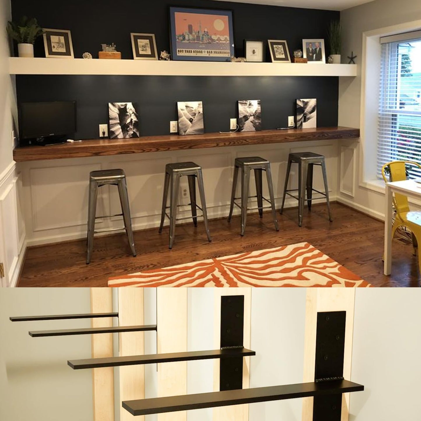 2-Pack Floating Shower Bench Brackets - 16" L x 2.5" W Heavy-Duty Hidden Countertop Wall Support Brackets, 3/8" Thick, Ideal for Floating Vanity, Cabinets, Granite,Dishwashers, Bin,and Bench Seats