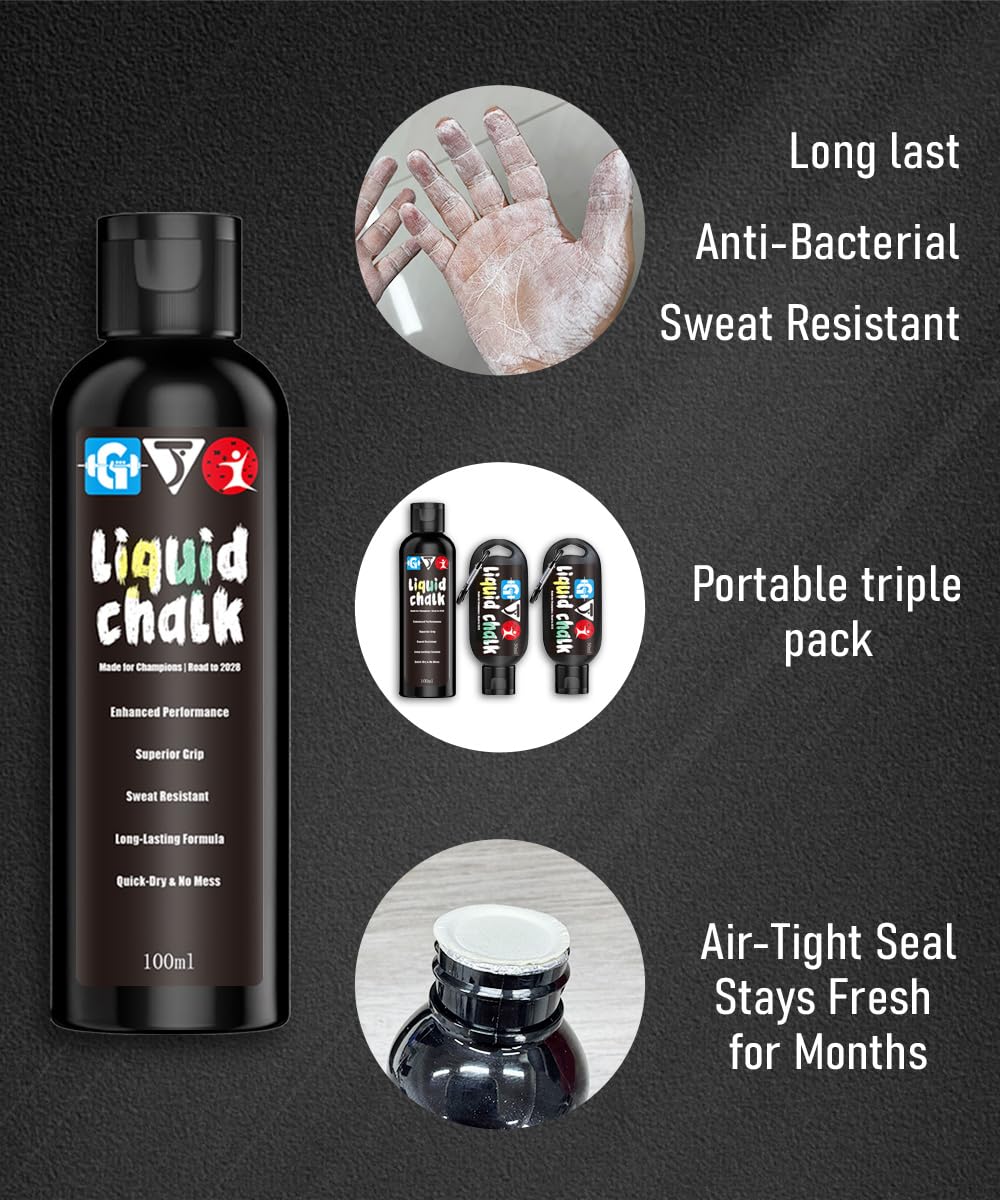 GJQ Liquid Chalk Mess-Free Gym Chalk 7’s Quick-Drying for Weightlifting, Gymnastics, Rock Climbing, Pole Dancing Sweat Resistant and Long Lasting for Stronger Hand (5 * 1.69OZ)