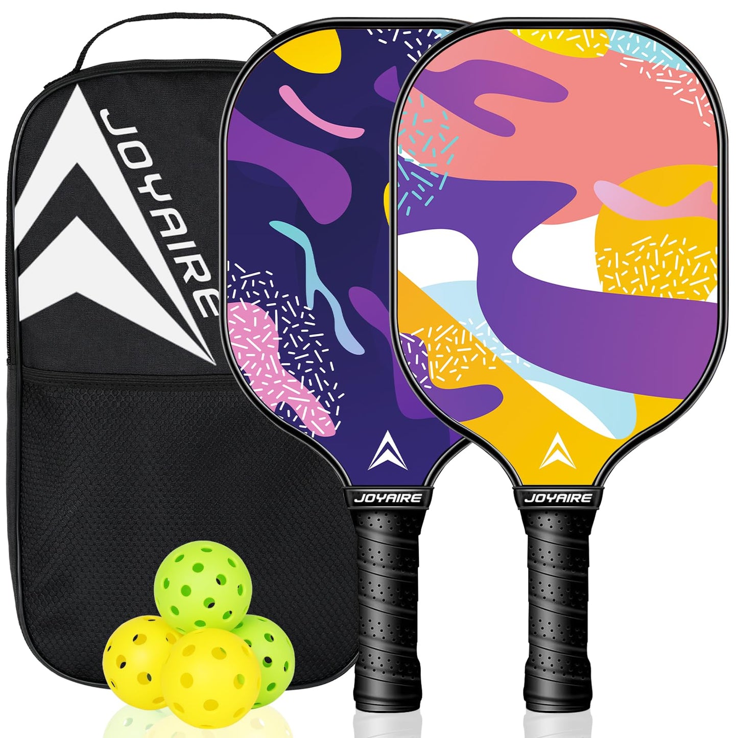 JOYAIRE Carbon Fiber Pickleball Paddles Set of 2, USAPA Approved T700 Raw Carbon Face, Lightweight 7.5oz Honeycomb Core Pickle Ball Rackets, High Spin, Includes 4 Balls & Portable Bag