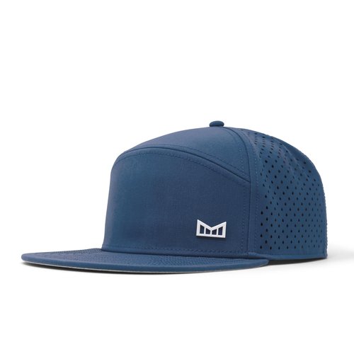 melin Trenches Icon Hydro, Steel Blue, Men's Performance Snapback Hats, Water-Resistant Fitted Flat Bill Baseball Caps for Men & Women, Golf, Running, or Workout Hat, Medium-Large
