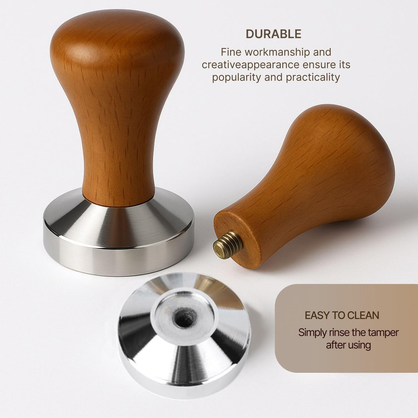 51mm Espresso Tamper - Premium Stainless Steel Base and Wooden Handle - Barista Coffee Tamper for Uniform Compression - Ideal Espresso Coffee Bar Accessories for Perfect Extraction