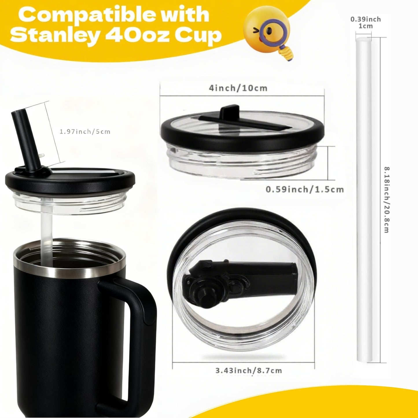 Replacement Lid for Stanley 40 oz, Flip Straw Leak Proof Lid for Stanley Quencher H2.0 Tumbler, 2 Pack Stanley Lid Replacement, Spill Proof Stanley Cup Accessories