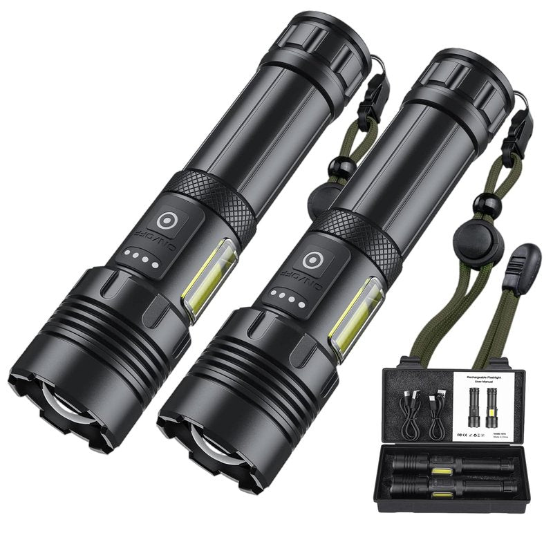 Rechargeable Flashlights High Lumens, 5000mAh Super Bright Flash Light, 7 Mode with Side Work Light, Red Light Tactical Flashlight, High Powered Linternas LED Flash Light for Home Camping Emergency