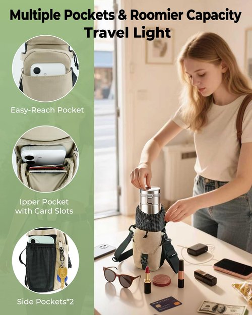 BRBKT Water Bottle Holder with Strap 40/32 oz Crossbody Water Bottle Purse Bag for Women Men with Phone Pocket for Hiking Walking Gym Cycling