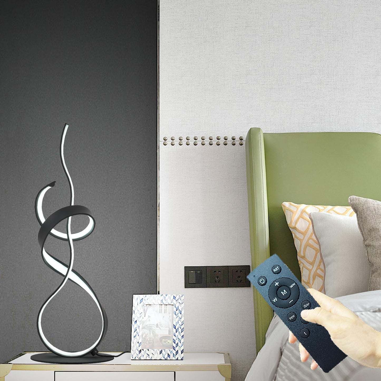 AooLiWang 22inch 24W 2700LM Modern Design 3CCT 2700K/4000K/6500K Stepless Touch Dimmable with Remote Control Art LED Table Lamps for Bedroom Bedside Living Room Villa Gift Idea (Black)