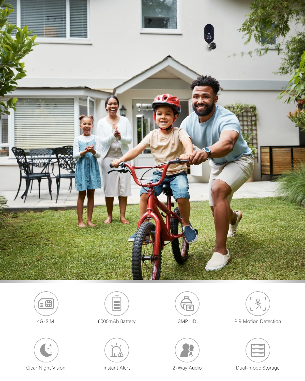 Xega 4G Cellular Security Camera Indoor Built-in SIM Card, 2K No Wi-Fi Camera Portable, LTE Cameras with 6000mAh Battery, PIR Motion Detection, Color Night Vision, 2-Way Audio, TF/Cloud