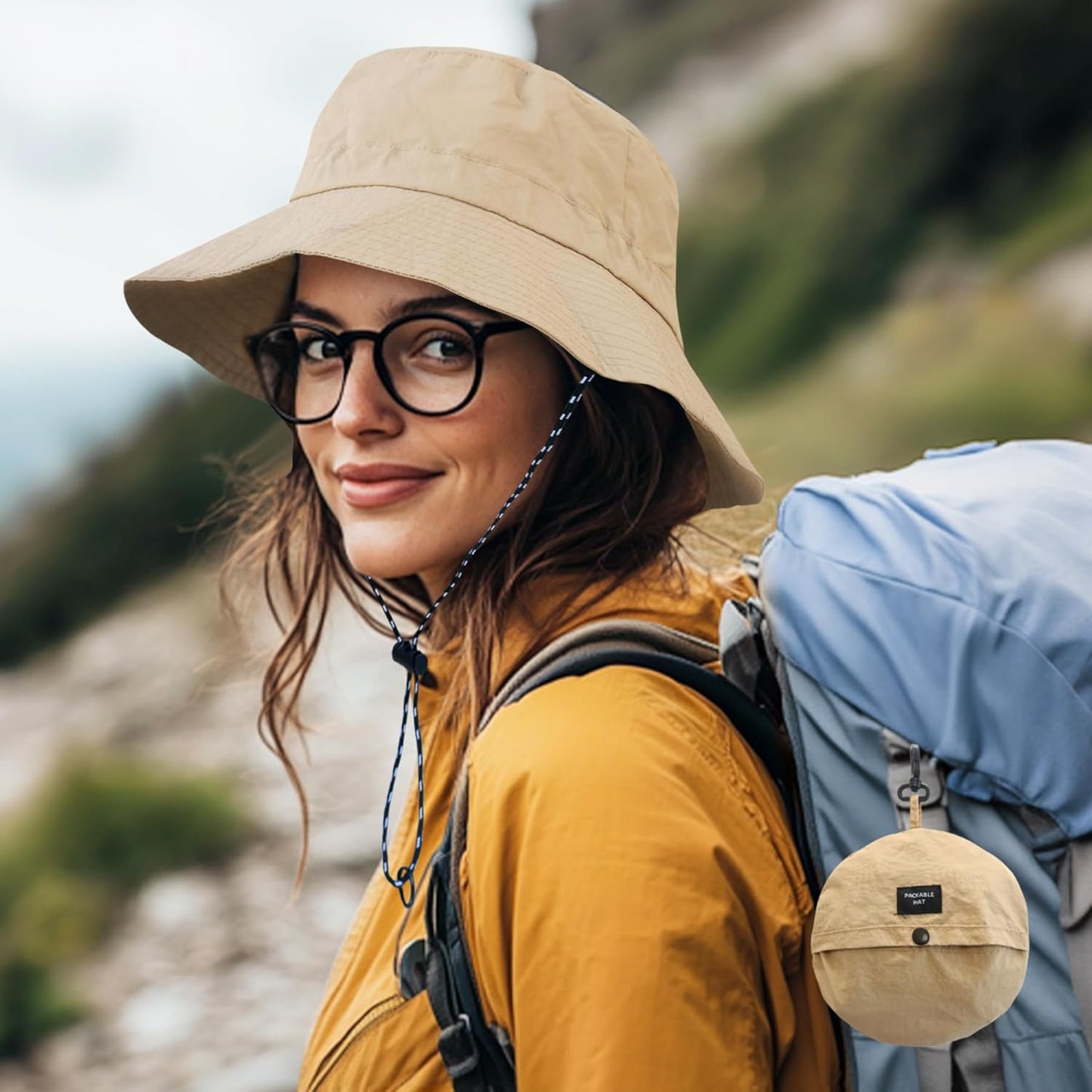 PFFY Quick Dry Waterproof Bucket Hat - Packable Outdoor Sun Hat for Men & Women with Detachable Chin Strap