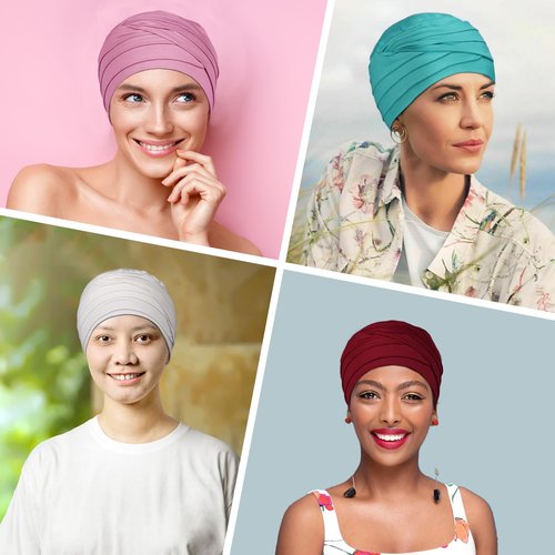 BCHRTOIP 4 Pcs Chemo Headwear for Women, Soft Cancer Headwear Elastic Cancer Hat for Hair Loss