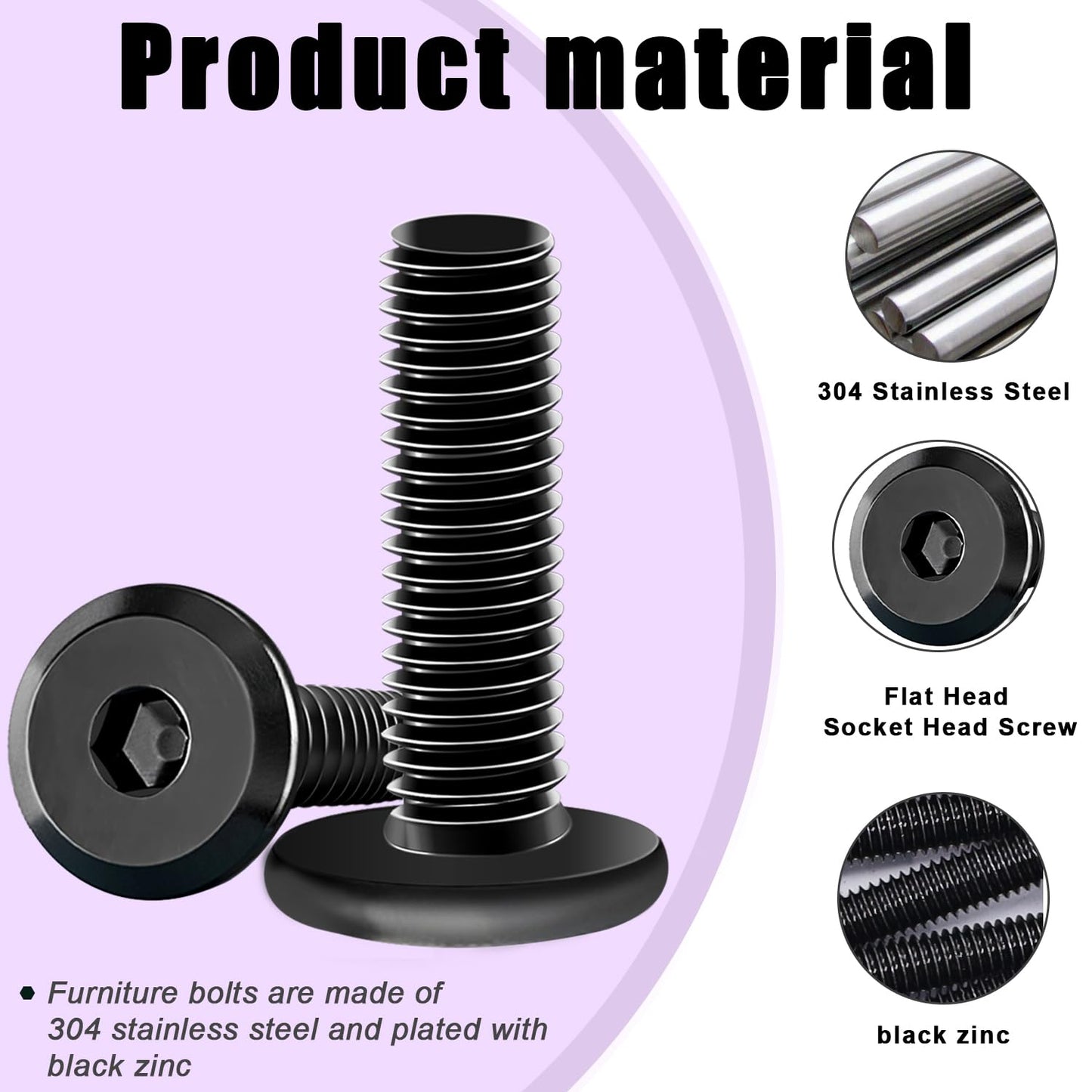 Taiss 25pcs 1/4-20 x 1-1/4" Flat Head Socket Head Screw,Furniture Bolts,Furniture Screws 304 Stainless Steel,1/4 Bolts Black Zinc Plated Fully Threaded,Countersunk Connector Screws with Hex Spanner