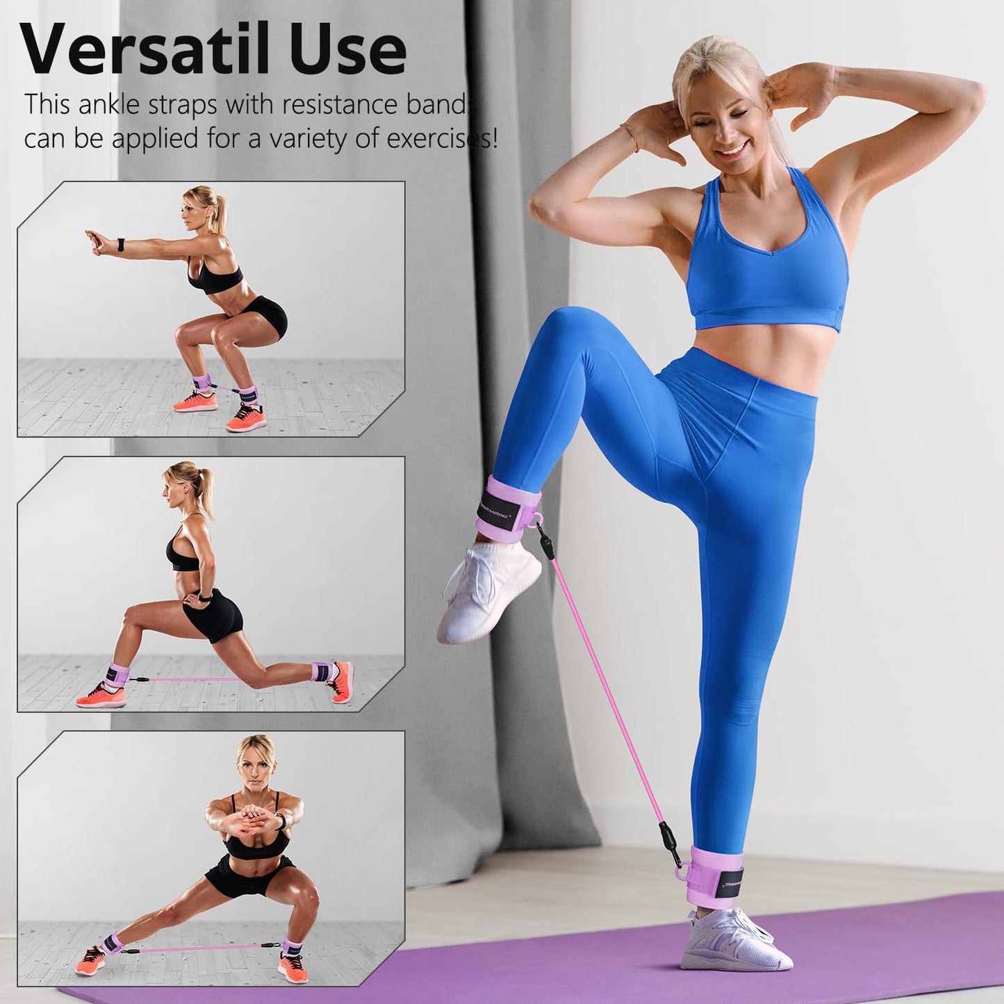 Ankle Resistance Bands with Cuffs, Ankle Bands for Working Out, Ankle Resistance Band for Legs and Glutes Workout Equipment, Butt Exercise Equipment for Women