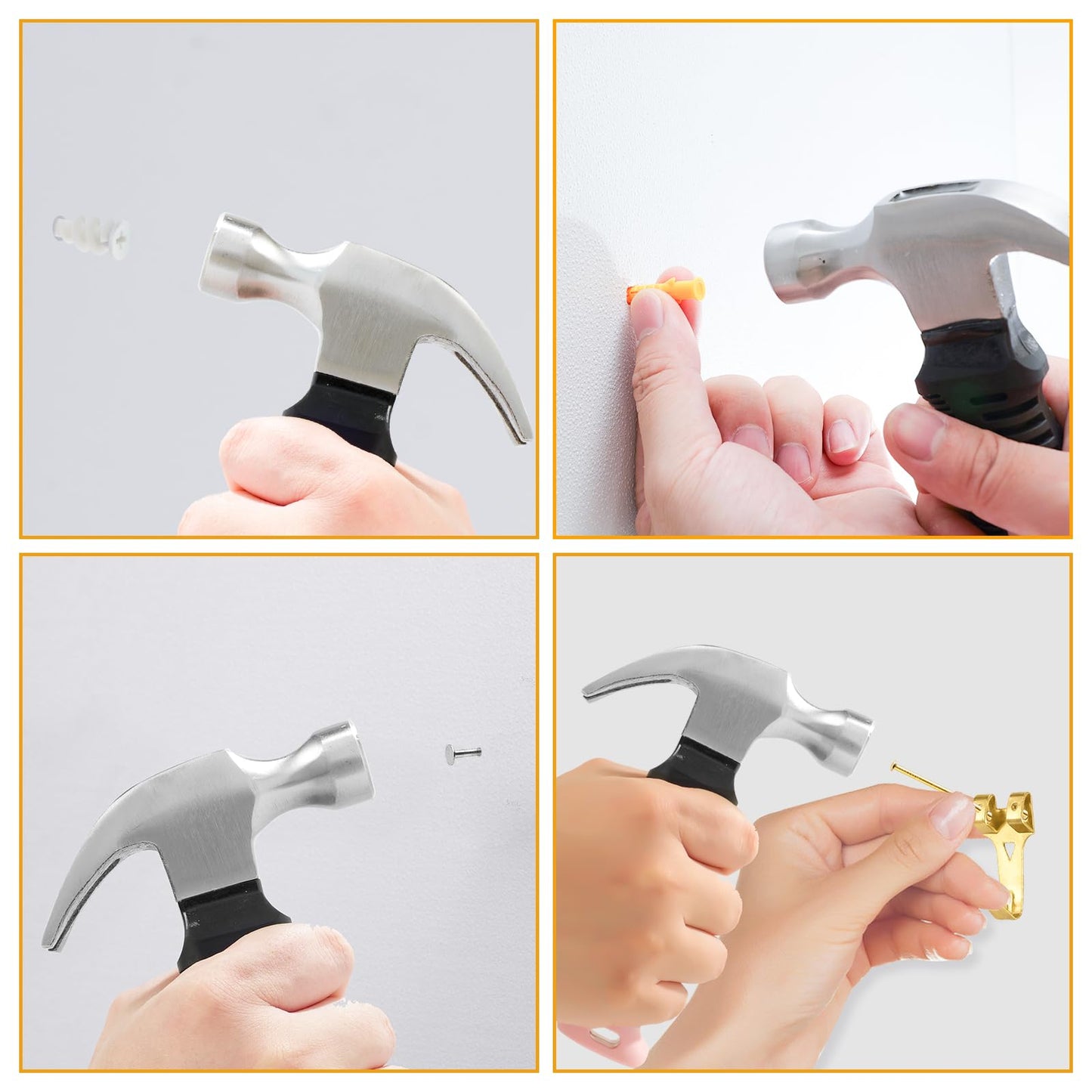 KURUI Pink Small Hammer for Picture Hanging Nails Drywall Anchors, Picture Hanging Tool, High Hardness 8oz Claw Hammer With Shock-Absorbing Non-Slip Handle for Kids and Women