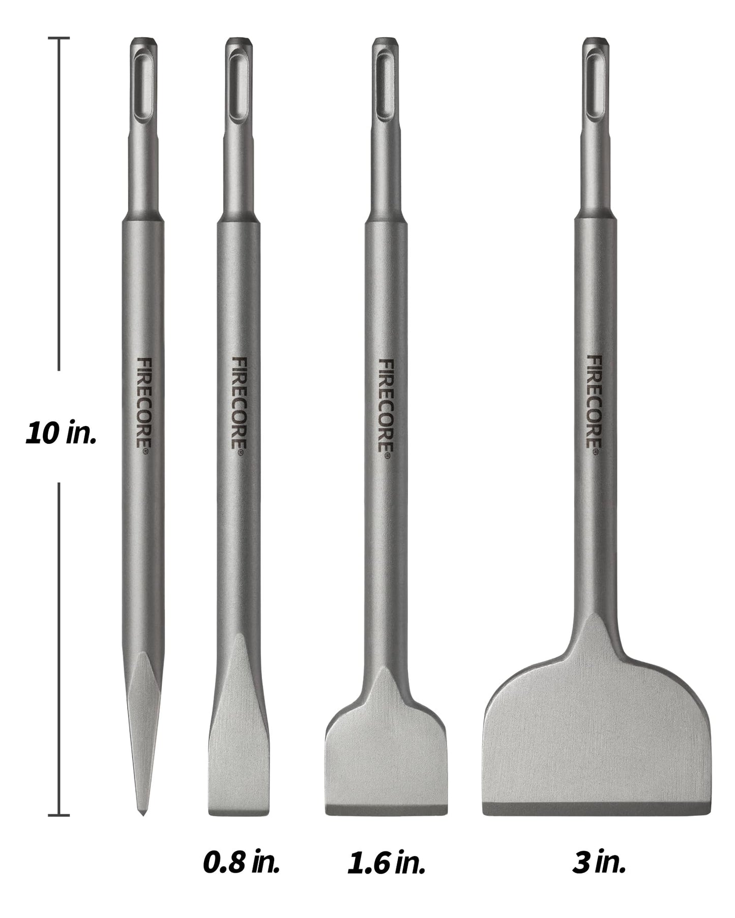 SDS Chisel Set, Firecore 4pcs Tile Removal Chisel Bits for SDS Plus Rotary Hammer Drill Attachments, Alloy Steel Shovel for Demolition Chipping Grooving Scaling Removing Cement Thinset Mortar Vinyl