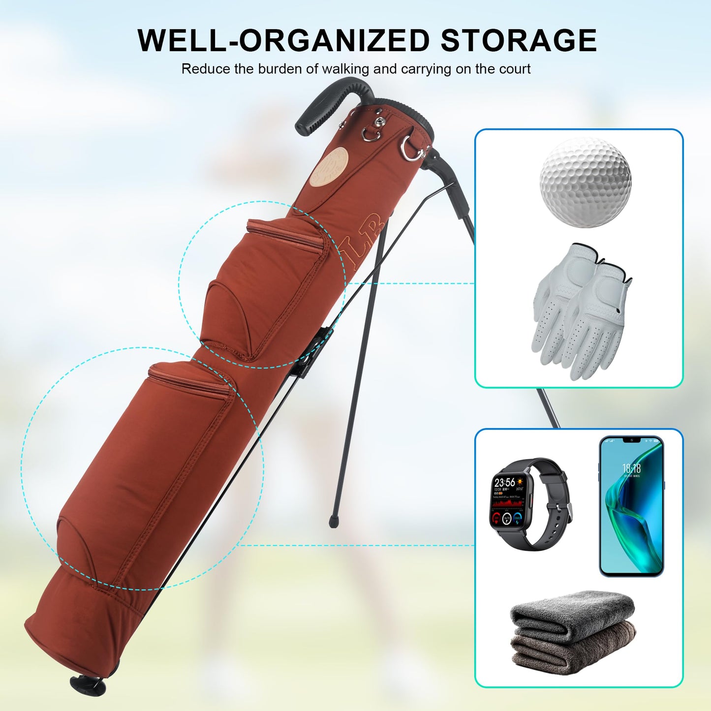 Lightweight Golf Stand Bag, Easy to Carry Small Golf Bag with 2-Way Full-Length Dividers and Pockets, for The Driving Range, Par 3 and Executive Courses