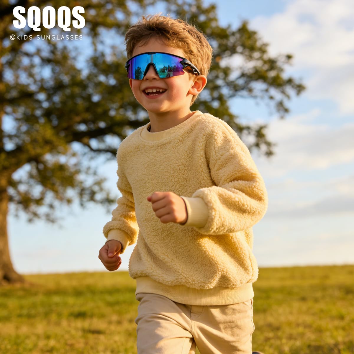 SQOQS Youth Baseball Sunglasses for Boys Girls Kids Sports Sun Glasses Softball Cycling UV400 Protection Ages 3-14