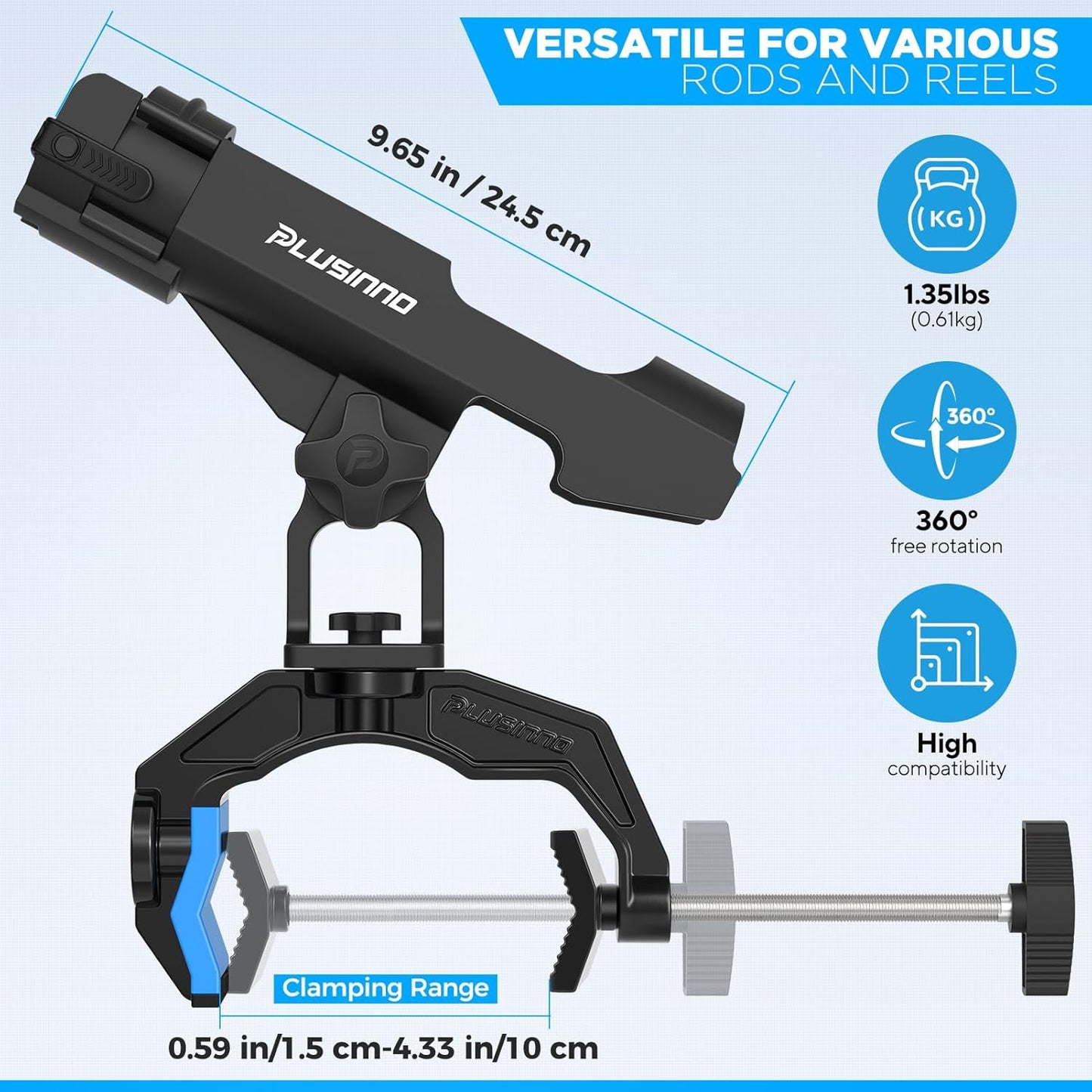 PLUSINNO Fishing Rod Holders - Innovative Dual-V Design with Enlarge Clamp | 1/2/4 Pack for Boat Use
