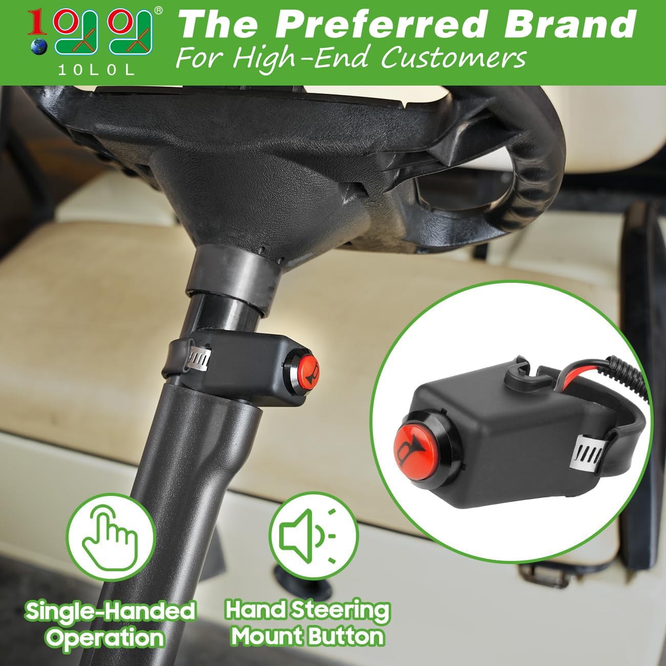 10L0L Upgrade Golf Cart 12 Volt Horn Kit, Hand Steering Mount Button, Horn Switch and Wire Harness Assembly Universal Fit for Yamaha, Club Car, EZGO, ATV, UTV, Boat