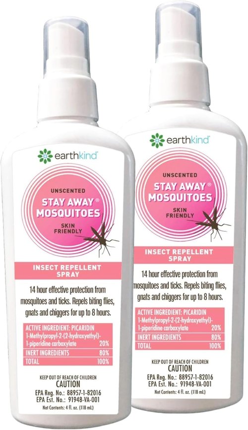 EarthKind Stay Away Mosquitoes Insect Repellent - Plant-Based, Unscented Spray for Up to 14-Hour Protection - 4-Oz (2-Pack)