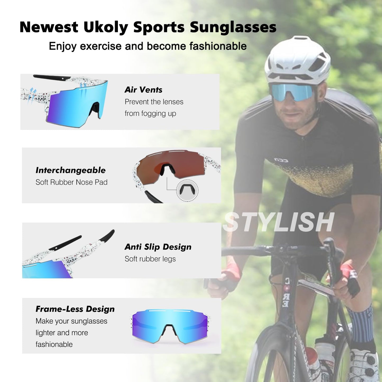 Ukoly Sport Sunglasses for Men and Women,HD PC Lens UV400 Protection