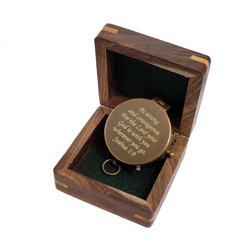 Baptism Confirmation Compass Engraved with Joshua 1:9 Bible Verse in Wooden Box | Religious Inspirational Gift for Catholic Christian Boys Teens from Parents or Grandparents | Pastor Appreciation Gift
