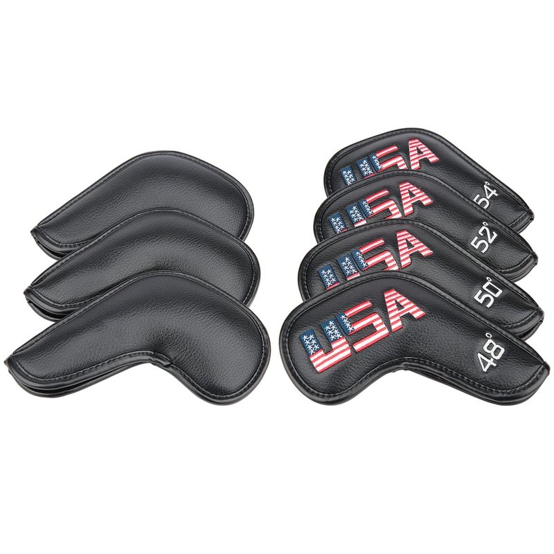 Golf Builder 7pcs/Set Black Leather USA Golf Club Wedge Head Covers fit R/H 48,50,52,54,56,58,60