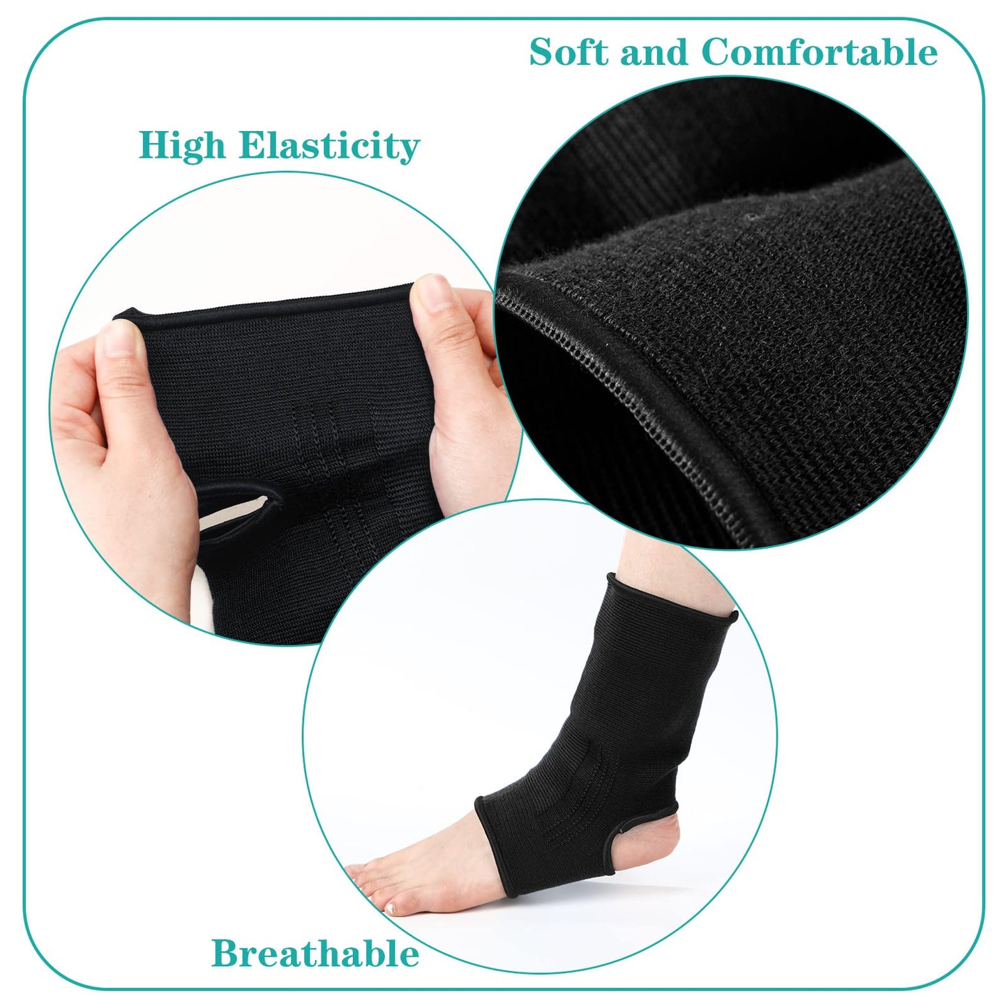 Geyoga 2 Pairs Muay Thai Ankle Support Compression Ankle Sleeve Boxing Foot Braces for Men Breathable Women Foot Wraps Support for Martial Arts Kickboxing Gym Running, L Size(Black)