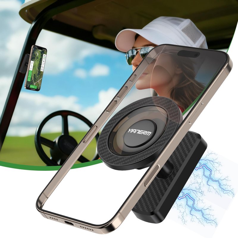 Yianerm Magnetic Golf Cart Phone Holder,Gym Magnetic Phone Mount for Phones,Golf Cart Accessories Essentials Gift for Friends Men Women,Compatible with EZGO/Club Car/Yamaha & All Metal-Body (Black)