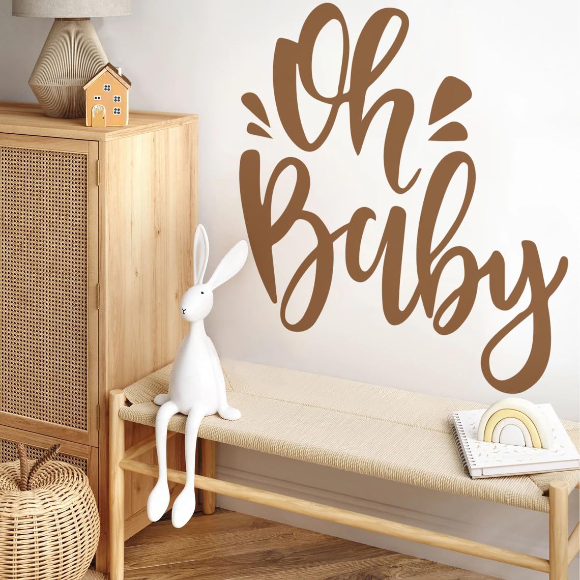 Runtoo Baby Shower Party Decal Sign Oh Baby Gold Gender Reveal Neutral Girl or Boy Decoration Sticker Backdrop Large Balloon Arch Wall Decor