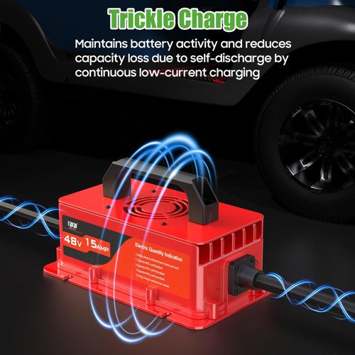 10L0L 48V 15A Golf Cart Rapid Charger for Club Car DS & Precedent, 3-Pin Plug with IP68 Waterproof, Auto Shut-Off, Smart Cooling, Aluminum Housing, Charging Indicator (Red)