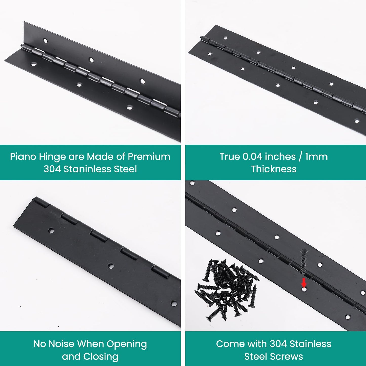 AurDo 2Pcs 12inch Black Heavy Duty Continuous&Piano Hinges,1.2" Open Width Stainless Steel Piano Hinge with Holes and Screws,Working for Wood Box,Wood Furniture,Piano Cabinets.