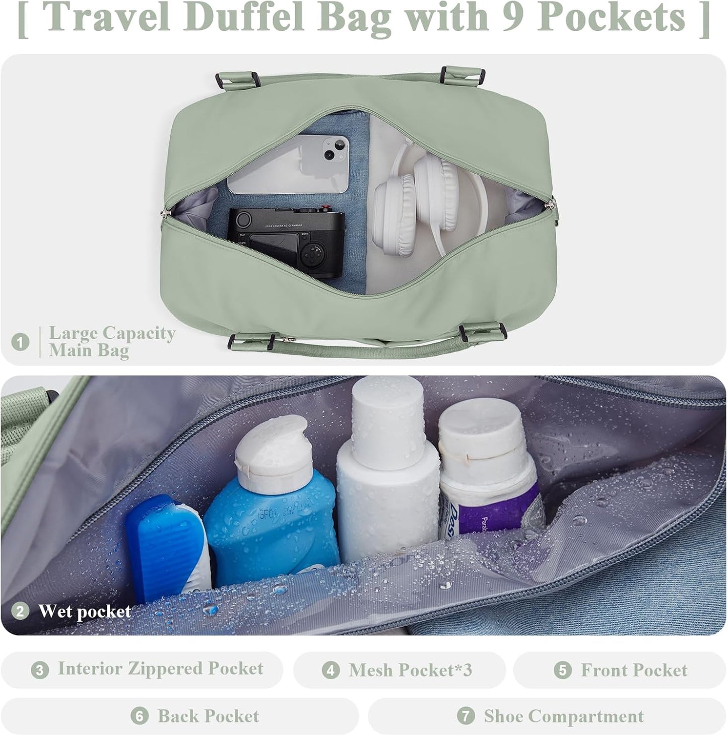 Skiennix Travel Duffel Bag - Shoes Compartment & Carry-On Design | Perfect for Overnight Getaways 18x14x8