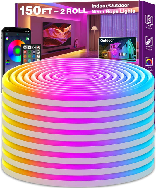 60FT SINLEY LED Neon Rope Lights - App/Remote Control, Waterproof RGB for Indoor/Outdoor Use