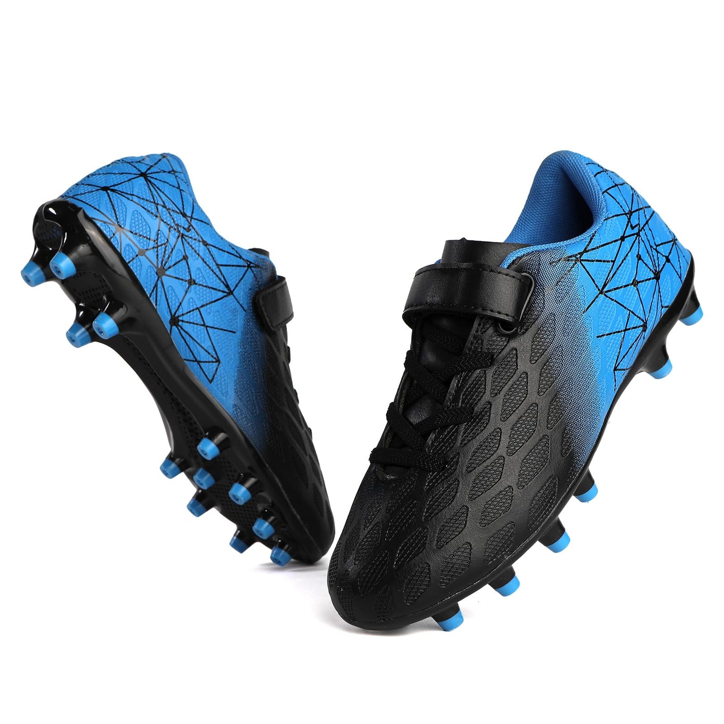 Skerxut Soccer Cleats, Kids Firm Ground Football Shoes, Boys Girls Athletic Outdoor (Black/Blue, Little Kid, 13, Numeric, US Footwear Size System, Medium)