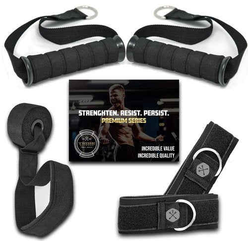 TRIBE Resistance Bands Accessories Equipment System for Home Gym, Exercise, Workout, Tube Bands & Cable Machines. Premium Ankle Straps, Door Anchor & Cushioned Handles. Heavy Duty Handle & Attachments