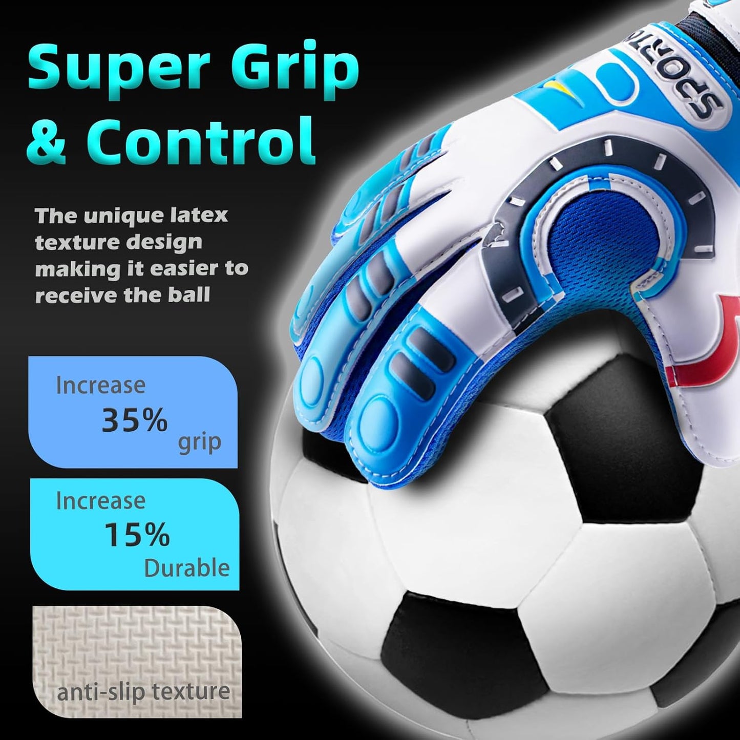 Sportout Kids Goalkeeper Gloves - Non-Slip Latex Soccer Gloves with Double Wrist Protection | Size & Color Options Available