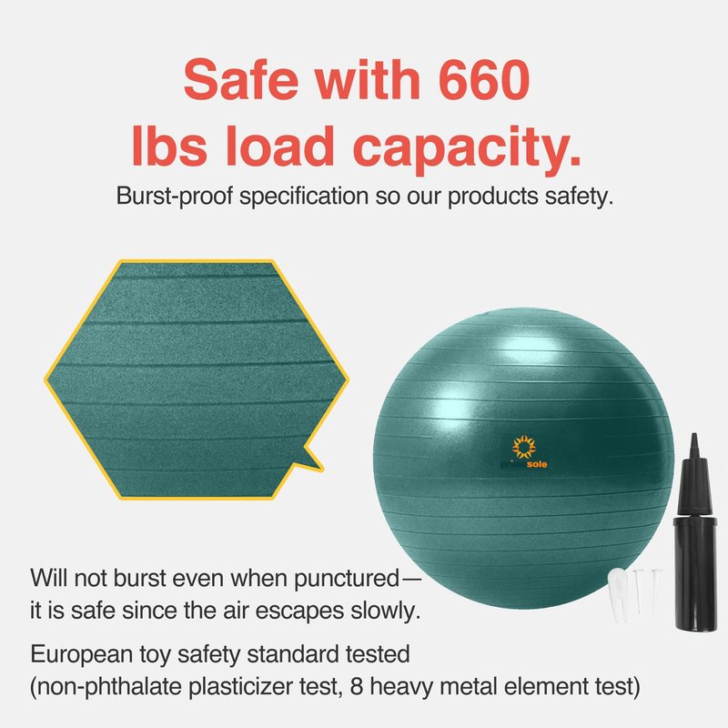 Primasole Stability Ball 55cm(21.7inch- 65cm(25.6inch) Diameter Thickened Yoga for Pregnancy & Exercise - Fitness Ball for Pilates, Office Chair and Birth Support.
