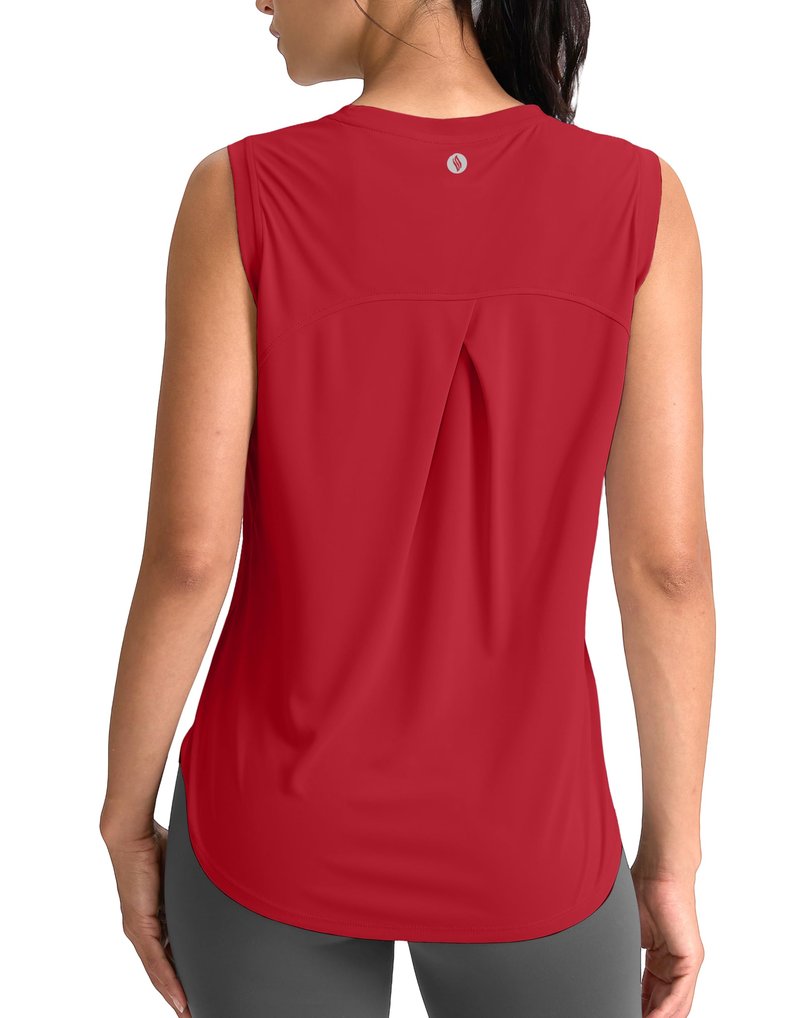 SANTINY Women's Sleeveless Workout Tops Breathable Lightweight Active Tennis Yoga Shirts Athletic Running Tank Tops for Women (Chilli Red_L)