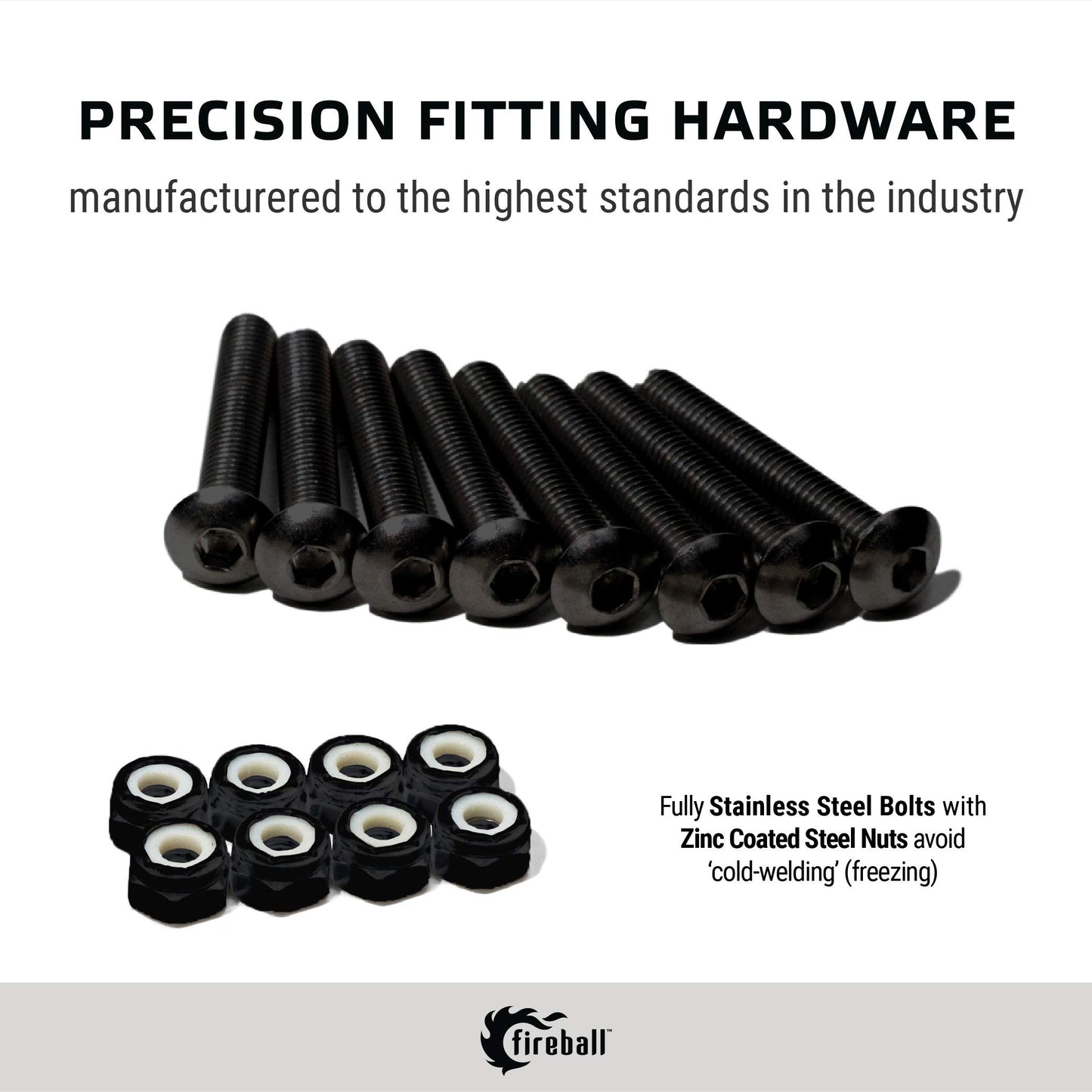 Fireball Dragon Black Stainless Steel Skateboard Hardware Set (Flat Allen, 1.0")