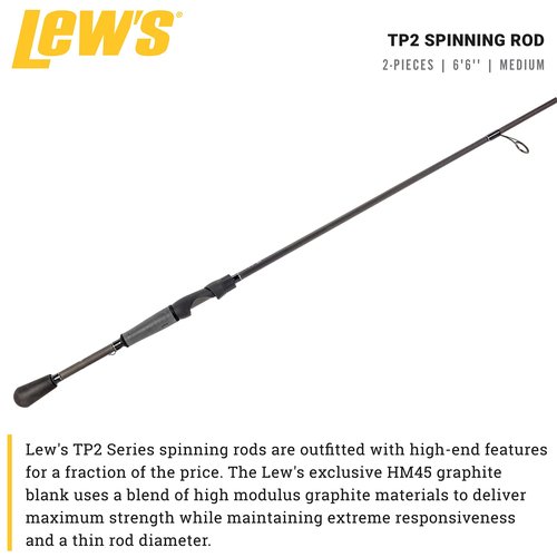 Lew’s TP2 Spinning Fishing Rod, 6-Foot 6-Inch 2-Piece HM45 Graphite Rod, Medium Power Fast Action, Winn Dri-Tac Split-Grip, SoftTouch Reel Seat