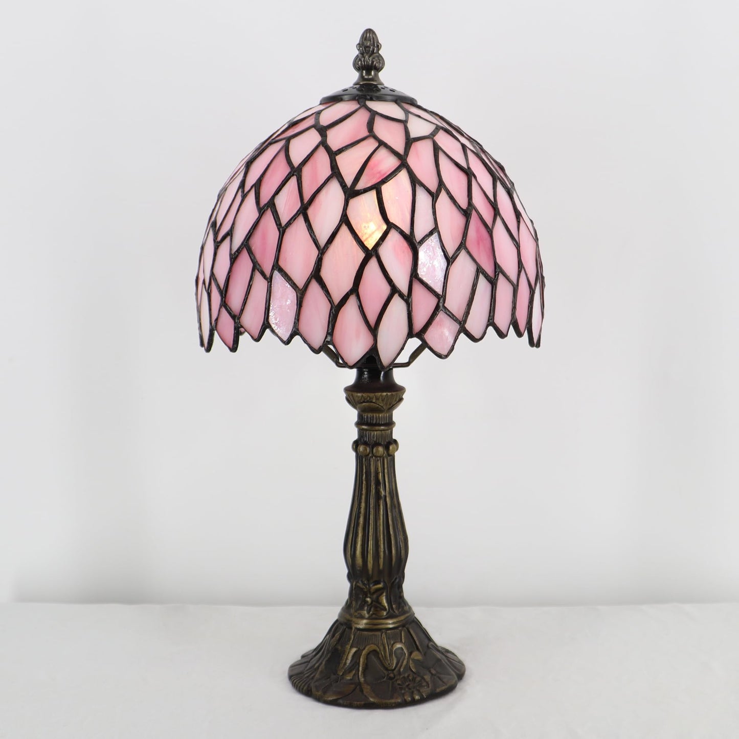 LXHCYOU Small Tiffany Lamp Mini Accent Table Lamp Stained Glass Desk Memory Lamp Sympathy 8X14.5 Inch (Pink Wisteria)