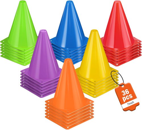 Durable 7-Inch Soccer Cones | 36pcs Plastic Traffic Cones for Sports Training & Agility Drills
