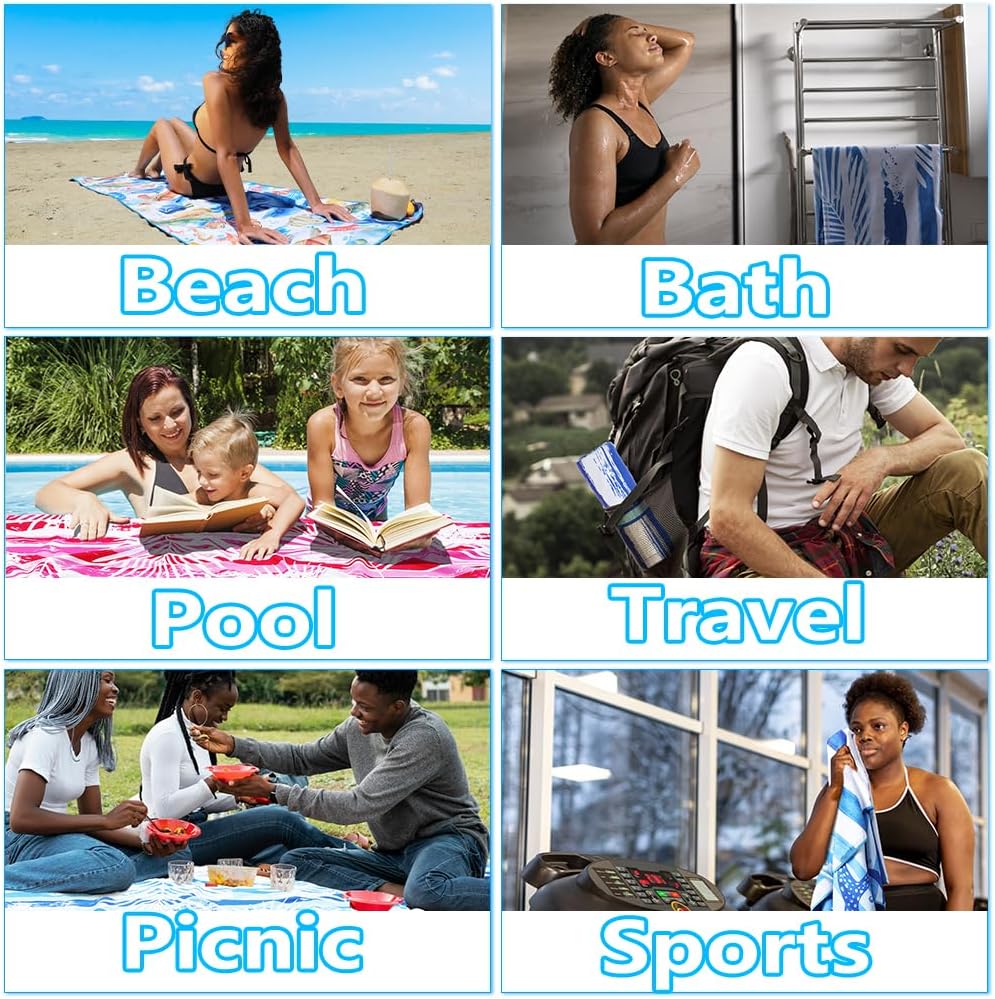 Skiennix Microfiber Beach Towels - Quick Dry, Sand-Free, Extra Large, Compact & Soft | 2 Pack