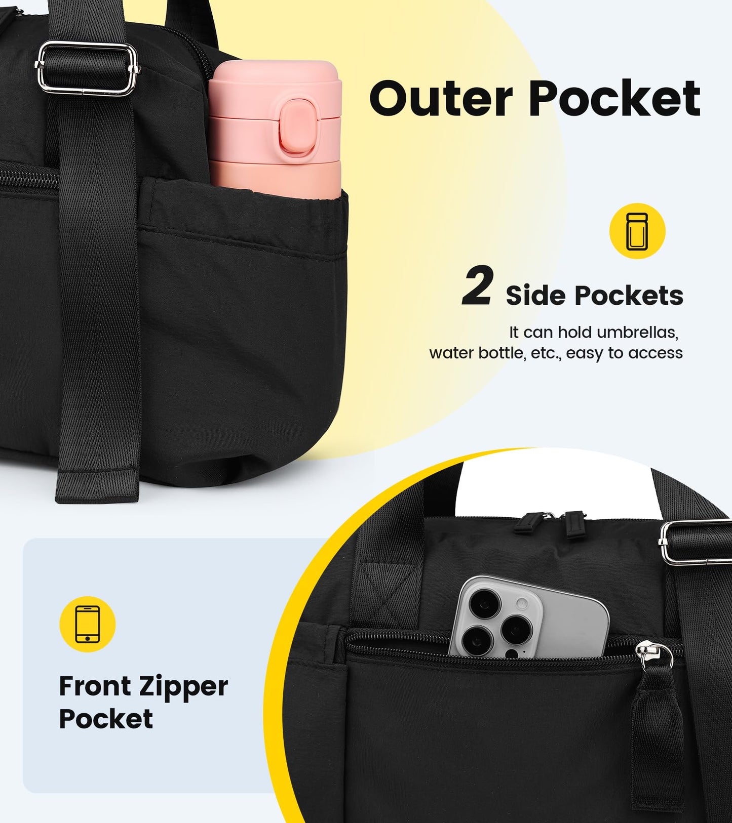 Vorspack Mini Gym Bag, Duffel Bag with Wet Pocket for Yoga Travel, Black