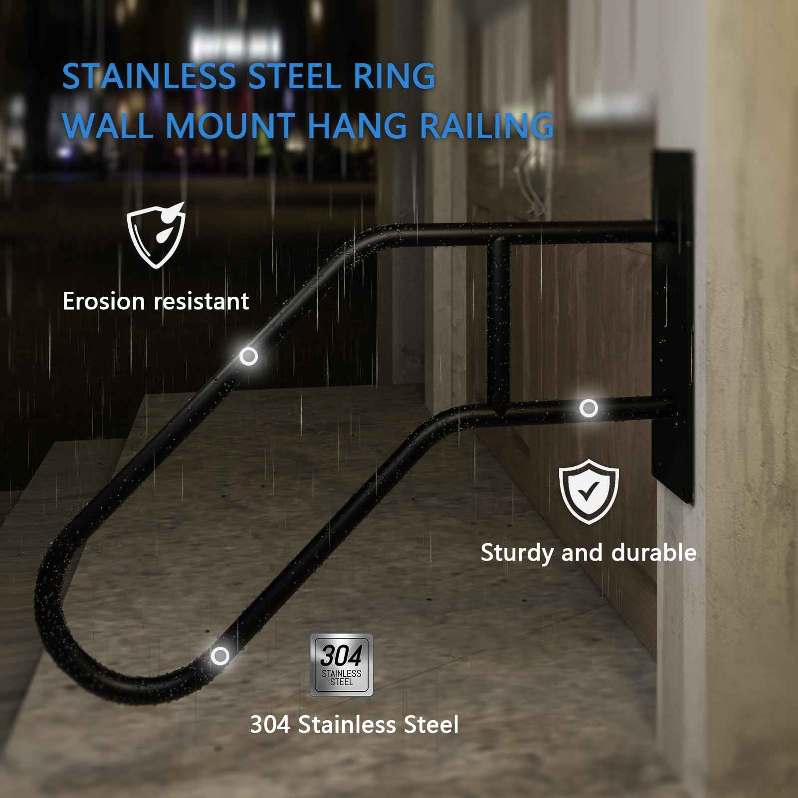 Mychoiii Handrails for Outdoor Steps Wall Mount,Heavy Duty Non-Slip Railings for 1-3 Steps, U-Shape Safety Handle for Garage, Porch, Garden (Dia 1" Pipe, Black)