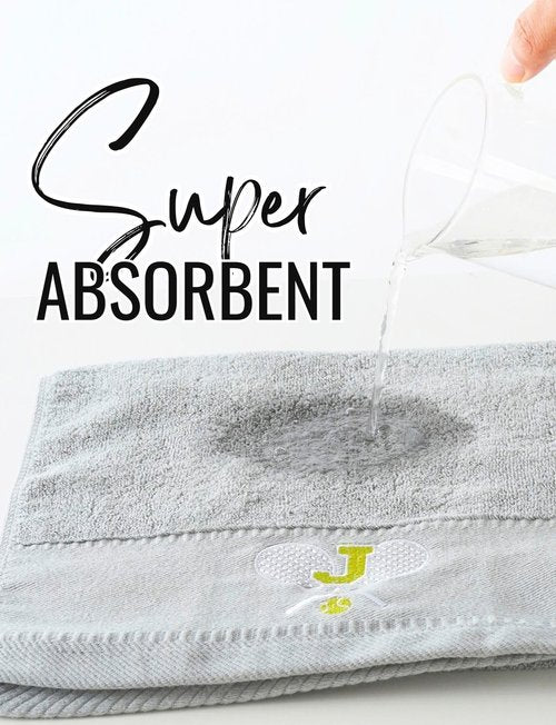 CybGene Embroidered Tennis Towel, Funny Tennis Gift for Men, Women & Lovers, Soft & Absorbent, Gray, Initial R