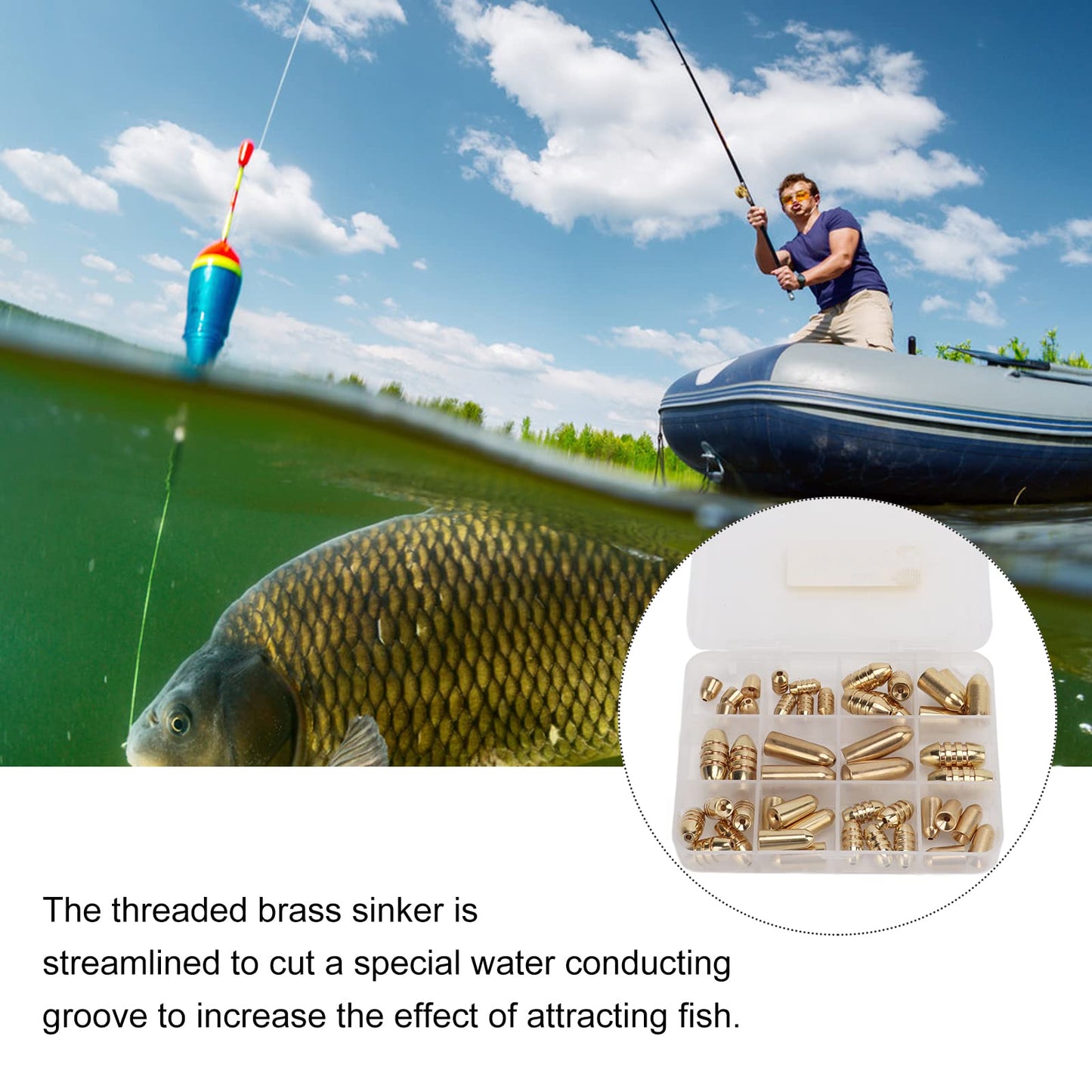 OUKENS Brass Sinkers Weight Kit, 46pcs Fishing Sinker Weights, Tackle Sinkers with Box for Freshwater Saltwater Bass Fishing