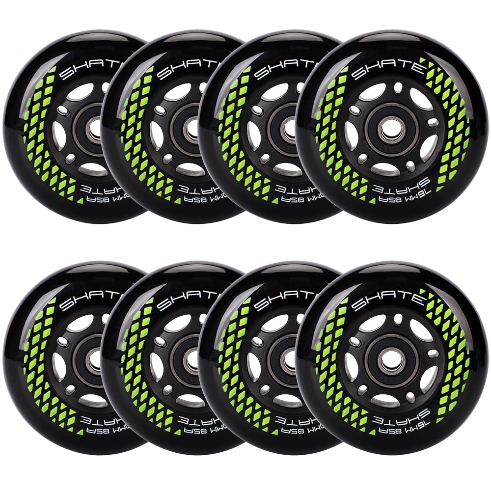 8 Pack Inline Skate Wheels 72mm, 76mm, 80mm - ABEC9 Bearing - 85A Durometer PU - Compatible with Rollerblade, Roller Derby, K2 Skate (A Black/80MM)