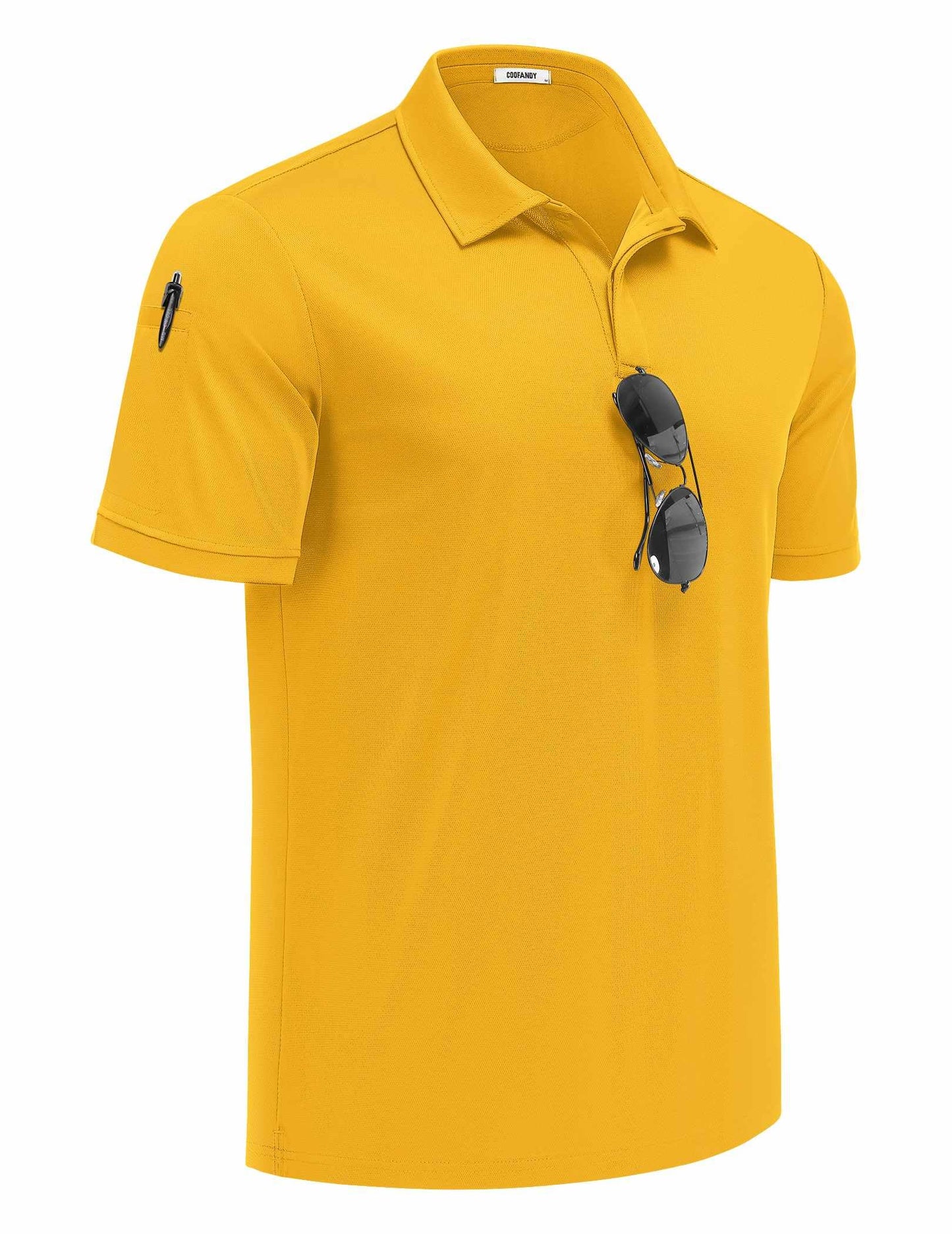 COOFANDY Mens Polo Shirts Short Sleeve Athletic Golf Polos Moisture Wicking Collared Shirts for Men with Pocket Yellow