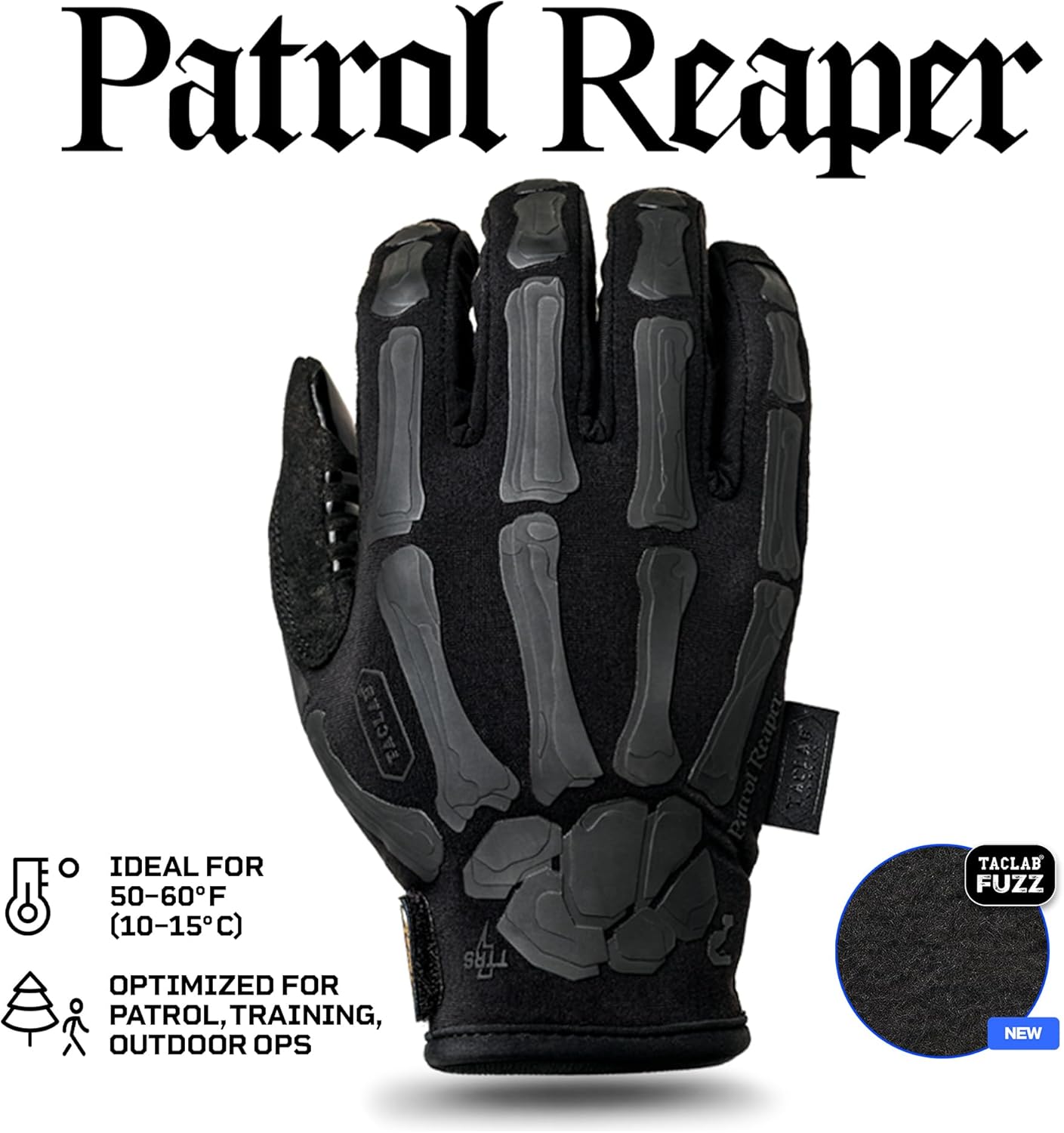 TACLAB Patrol Reaper Warm Skeleton Gloves - Flexible Grip for Hiking, Hunting & Outdoor Activities | 295GSM
